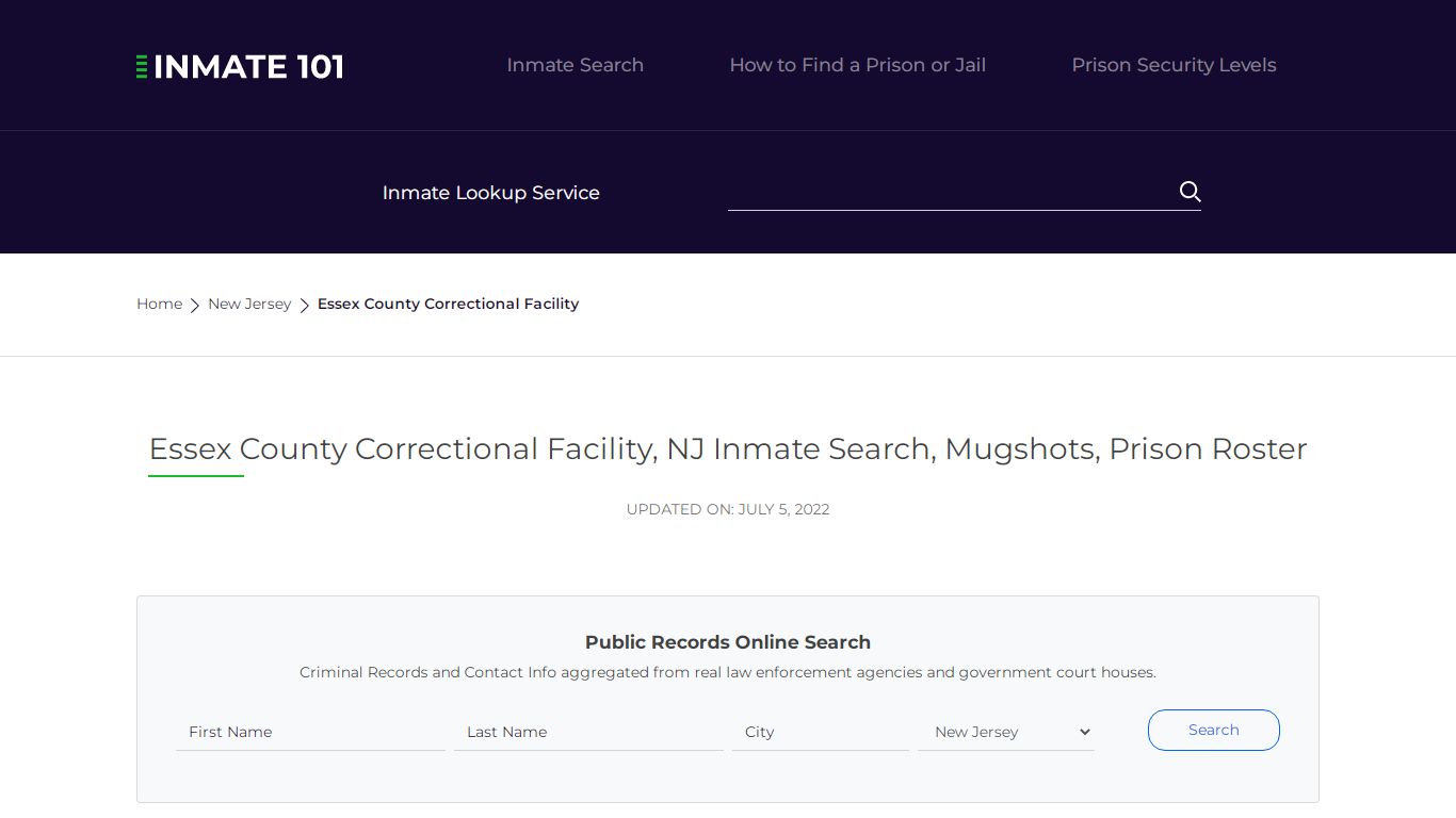 Essex County Correctional Facility, NJ Inmate Search ...