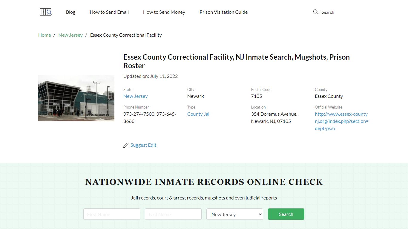 Essex County Correctional Facility, NJ Inmate Search ...