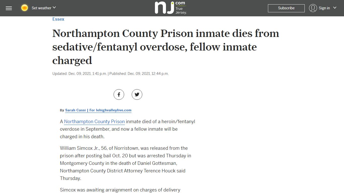 Northampton County Prison inmate dies from ... - nj.com